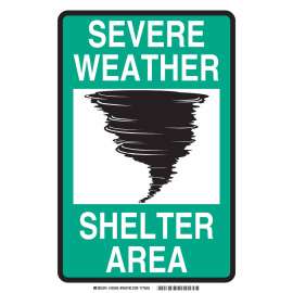 SEVERE WEATHER SHELTER AREA Sign, 14" H x 10" W x 0.06" D