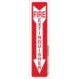 Fire Extinguisher Sign, 14" H x 3.5" W x 0.008" D, Red on Glow, Polyester