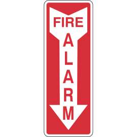 Fire Alarm Sign, 14" H x 3.5" W x 0.008" D, Red on Glow, Polyester
