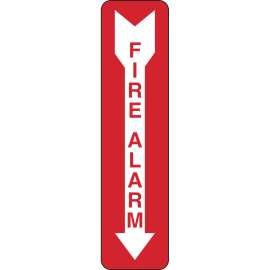 Fire Alarm Sign, 14" H x 3.5" W x 0.006" D, White on Red, Polyester