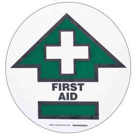 Floor Safety Sign, 17" Dia x 0.011" D, Polyester, Black/Green on White
