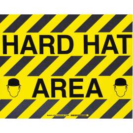 Floor Safety Hard Hat Area Sign, 14" H x 18" W x 0.011" D, Polyester