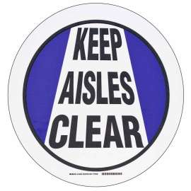 Floor Safety Sign, 17" Dia x 0.011" D, Polyester, Black/Blue on White