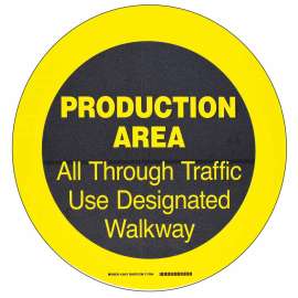 PRODUCTION AREA Floor Safety Sign, 17" Dia x 0.011" D, Polyester