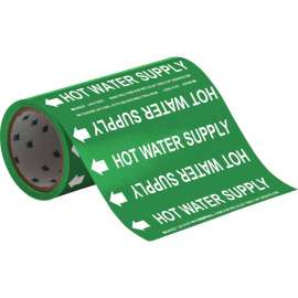 Hot Water Supply Pipe Marker, 30' H x 8" W, Roll of 30', Fits Pipes 2" Dia. or Smaller