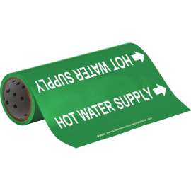 Hot Water Supply Pipe Marker, 30' H x 12" W, Roll of 30', Fits Pipes, 2.5" Dia. Thru 6" Dia.