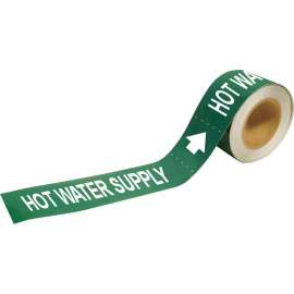 Hot Water Supply Pipe Marker, 1" H x 8" W, Roll of 25 Each, Fits Pipes 1.5" Dia. Thru 2" Dia.