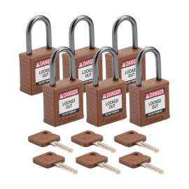 Compact Key Retaining Padlocks Nylon 1 in Aluminum Shackle KA Brown 6PK
