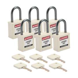 Compact Key Retaining Padlocks Nylon 1 in Aluminum Shackle KA White 6PK
