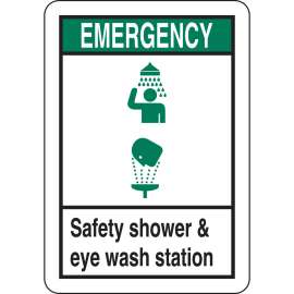 EMERGENCY Safety Shower & Eye Wash Station Sign, 10" H x 7" W x 0.006" D, Polyester