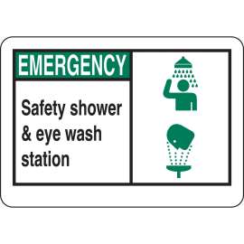 EMERGENCY Safety Shower & Eye Wash Station Sign, 10" H x 14" W x 0.006" D, Polyester