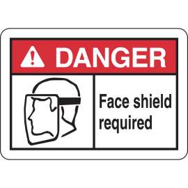 DANGER w/Large Header Face Shield Required Sign, 10" H x 14" W x 0.06" D, Polystyrene