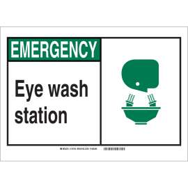 EMERGENCY Eye Wash Station Sign, 5" H x 7" W x 0.004" D, Vinyl
