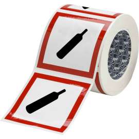 GHS Gas Pressure Picto Label, 4" H x 4" W x .035" D