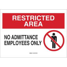 RESTRICTED AREA No Admittance Employees Only Sign, 10" H x 14" W x 0.035" D, Black/Red on White