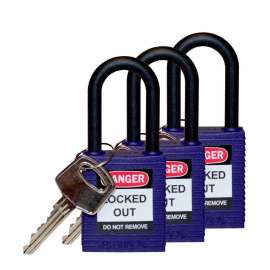 Standard Key Retaining Lockout Nylon Padlock 1.5 in Nylon Shackle KA Purple 3PK