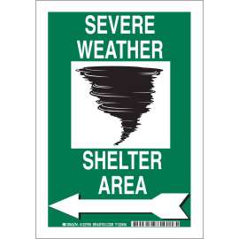 Severe Weather Sign, 10" H x 7" W x 0.006" D, Black/Green/White, Polyester