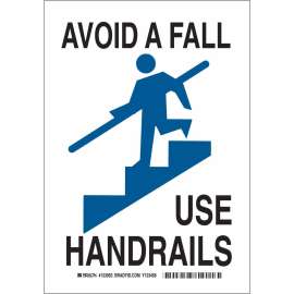 Avoid A Fall Use Handrails Sign, 10" H x 7" W x 0.006" D, Polyester