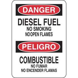 Bilingual DANGER Diesel Fuel No Smoking No Open Flames Sign, 10" H x 7" W x 0.006" D, Polyester