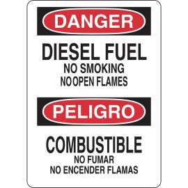 Bilingual DANGER Diesel Fuel No Smoking No Open Flames Sign, 14" H x 10" W x 0.06" D, Polystyrene