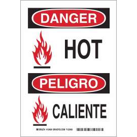 Bilingual DANGER Hot Sign, 10" H x 7" W x 0.035" D, Aluminum