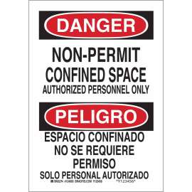 Bilingual DANGER Non-Permit Confined Space Sign, 10" H x 7" W x 0.06" D, Polystyrene