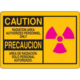 Bilingual CAUTION Radiation Area Authorized Personnel Only Sign, 10" H x 14" W x 0.006" D, Polyester