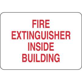 Fire Extinguisher Inside Building Sign, 7" H x 10" W x 0.035" D, Red on White, Aluminum