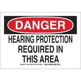 DANGER Hearing Protection Required In This Area Sign, 10" H x 14" W x 0.06" D, Polystyrene