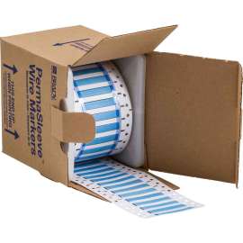 PermaSleeve Heat Shrink Wire and Cable Labels 3/16" Dia for 3" Core Printers - 1.5" Blue Single-Sided