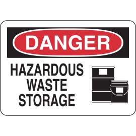 DANGER Hazardous Waste Storage Sign, 7" H x 10" W x 0.006" D, Polyester