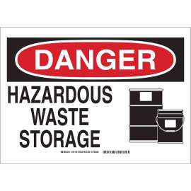 DANGER Hazardous Waste Storage Sign, 7" H x 10" W x 0.1" D, Fiberglass