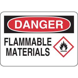 DANGER Flammable Materials Sign, 7" H x 10" W x 0.035" D, Aluminum