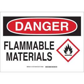 DANGER Flammable Materials Sign, 7" H x 10" W x 0.1" D, Fiberglass