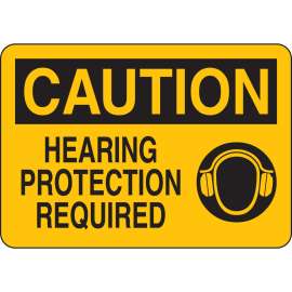 CAUTION Hearing Protection Required w/ Pictogram Sign, 7" H x 10" W x 0.06" D, Polystyrene