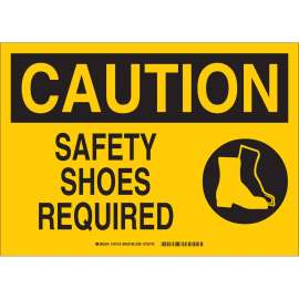 CAUTION Safety Shoes Required Sign, 10" H x 14" W x 0.006" D, Polyester