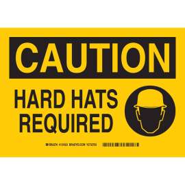 CAUTION Hard Hats Required w/ Pictogram Sign, 7" H x 10" W x 0.1" D, Fiberglass