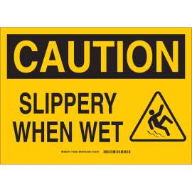 CAUTION Slippery When Wet w/Pictogram Sign, 10" H x 14" W x 0.06" D, Polystyrene