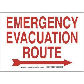Emergency Evacuation Route Sign, 7" H x 10" W x 0.035" D, Arrow Direction: Right
