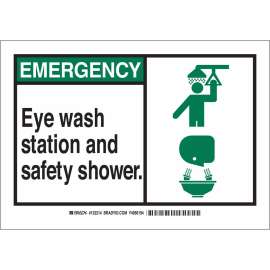 EMERGENCY Eye Wash Station And Safety Shower. Sign, 7" H x 10" W x 0.1" D, Fiberglass