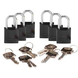 Compact Key Retaining Lockout Aluminum Padlock 1in Aluminum Shackle KD Black 6PK
