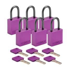 Compact Key Retain Lockout Aluminum Padlock 1in Aluminum Shackle KA Purple 6PK