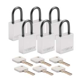 Compact Key Retain Lockout Aluminum Padlock 1in Aluminum Shackle KA White 6PK