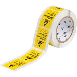 ATTENTION CONTENTS STATIC SENSITIVE HANDLING PRECAUTIONS REQ Labels, 2.5" H x 1.812" W x 0.0036" D, Black on Yellow