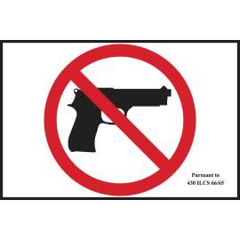 Illinois No Firearm Picto Sign, 4" H x 6" W x 0.004" D, Vinyl