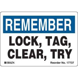 LOCK, TAG, CLEAR, TRY, 3.5" H x 5" W, Black/Blue on White, Pack of 25 Labels