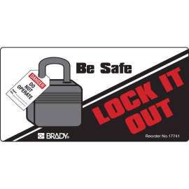 Be Safe LOCK IT OUT, 2" H x 4" W, Black/Gray/Red on White, Pack of 25 Labels