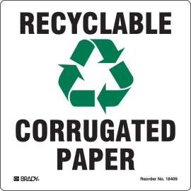 RECYCLABLE CORRUGATED PAPER, 5" H x 5" W, Black/Green on White, Pack of 5 Labels