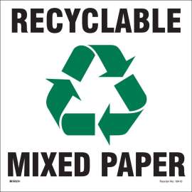 RECYCLABLE MIXED PAPER, 10" H x 10" W, Black/Green on White, Pack of 5 Labels