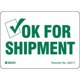OK FOR SHIPMENT, Green on White, 2.875" H x 4 in W, Paper , Pack of 100 Labels